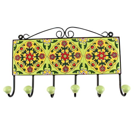 Pea Green Ceramic Flower Tile Hook